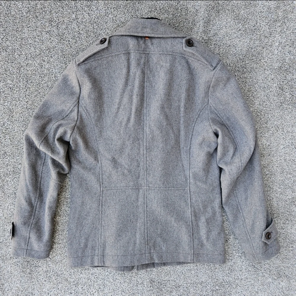 Hugo Boss Orange Wool Field Jacket Heavy Warm Coat Gray Blue Mens Size 42R